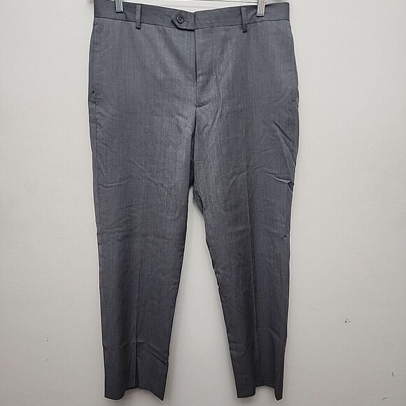 Egara Flat Front Wool Dress Pants,‎ Slacks. Heather Gray, Men's 34X28 - Picture 1 of 7